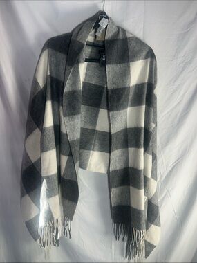 J. Crew Soft Gray and Black Checked Wrap Scarf